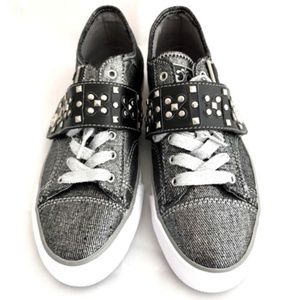 Dereon Low Denim Sneaker Black Studded Metallic